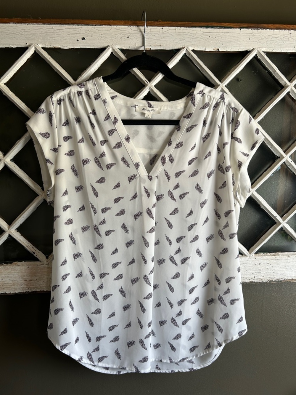 White Printed V-Neck Women's Blouse